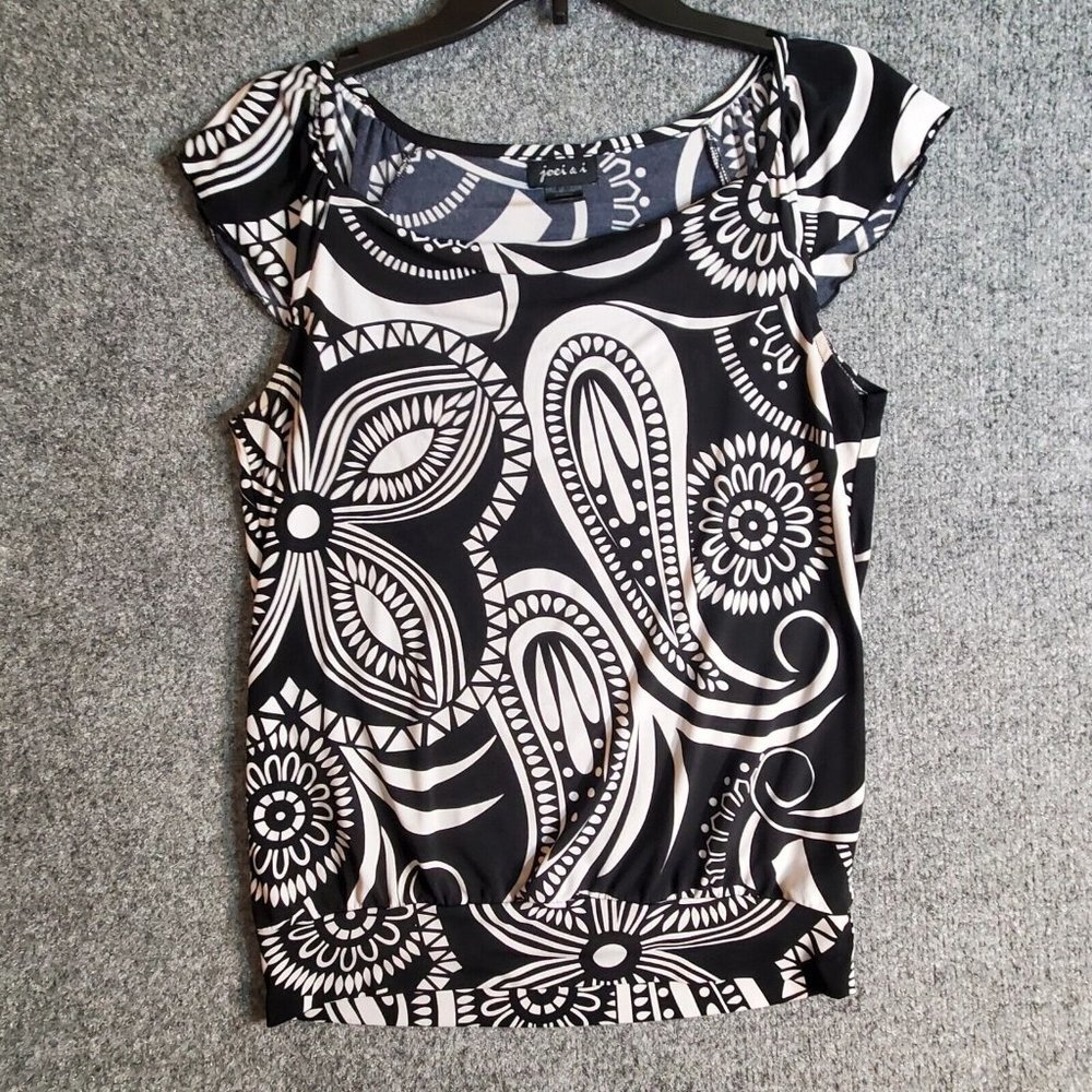 Joei & I Women Sleeveless Black White Bold Print Blouse Size Small S Summer - Picture 2 of 9